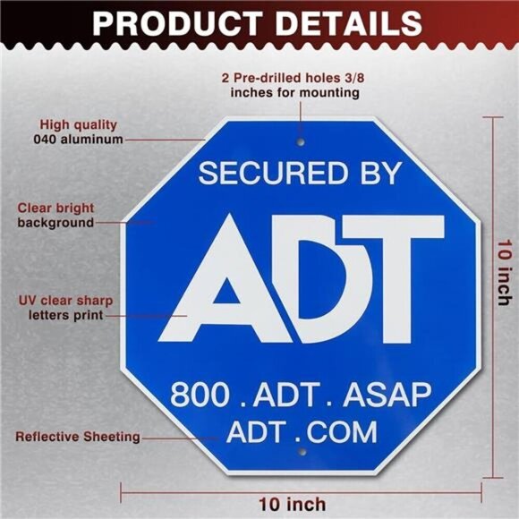 Security Signs & 8 Pcs ADT Window Stickers 28" ADT Yard Sign W/ Aluminum Stake - Picture 3 of 7